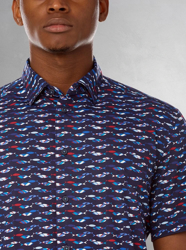 Chemise décontractée en stretch à manches courtes pour hommes