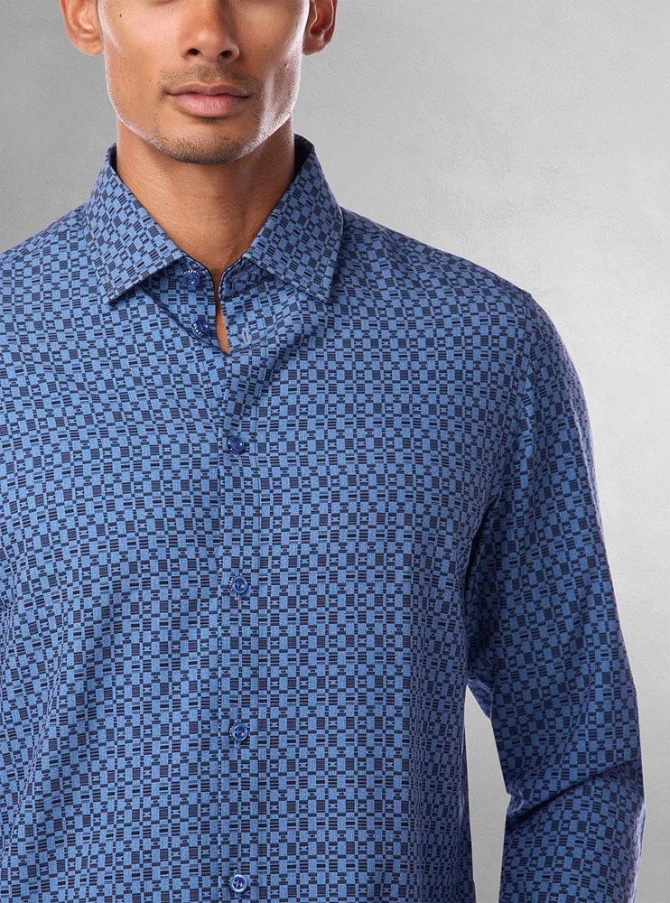 Chemise décontractée à manches longues en stretch pour hommes
