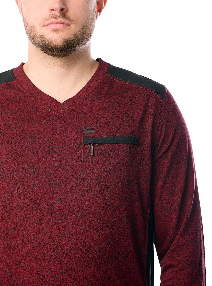 T-shirt à manches longues avec col en V pour hommes