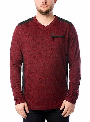 T-shirt à manches longues avec col en V pour hommes