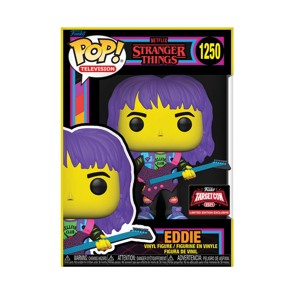 Funko Pop! Stranger Things - Eddie Hellfire Club with Guitar (Black Light) #1250 [2024 TargetCon Exclusive] *PREORDER*