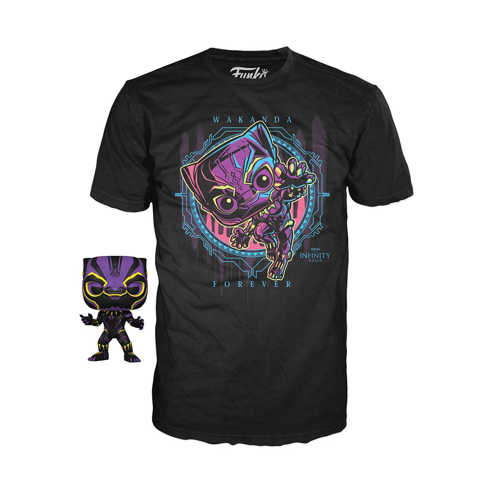 Funko Pop! and Tee: MARVEL BLACK LIGHT PANTHER *SPECIAL EDITION* M-XXL*