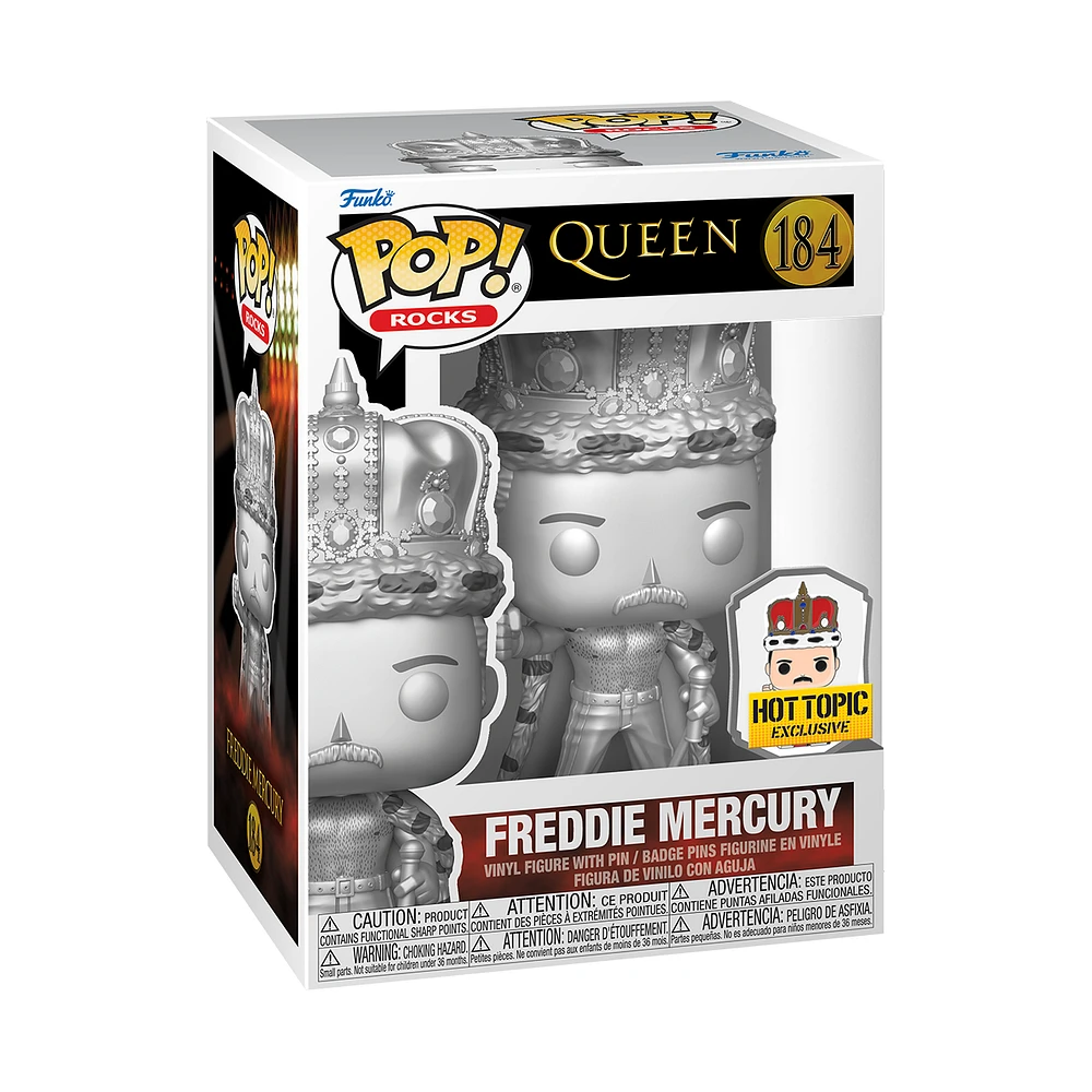 FUNKO POP! ROCKS QUEEN FREDDIE MERCURY AS KING with CROWN PLATINUM and PIN [HOT TOPIC EXCLUSIVE] #184 *PREORDER*