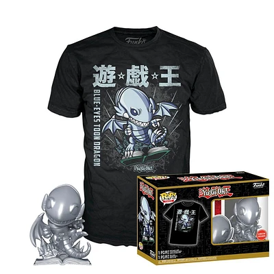 Funko Pop! and Tee: Yu-Gi-Oh Yugioh BLUE EYES TOON DRAGON METALLIC SILVER (Small - XXL) GAMESTOP EXCLUSIVE