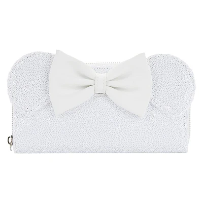 LOUNGEFLY DISNEY MINNIE MOUSE SEQUIN WEDDING WALLET / ZIP PURSE NWT WHITE