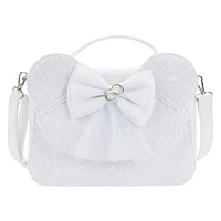 LOUNGEFLY DISNEY MINNIE MOUSE SEQUIN WEDDING CROSSBODY NWT WHITE