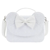 LOUNGEFLY DISNEY MINNIE MOUSE SEQUIN WEDDING CROSSBODY NWT WHITE