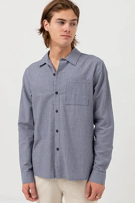 Striped Seersucker LS Shirt | Indigo