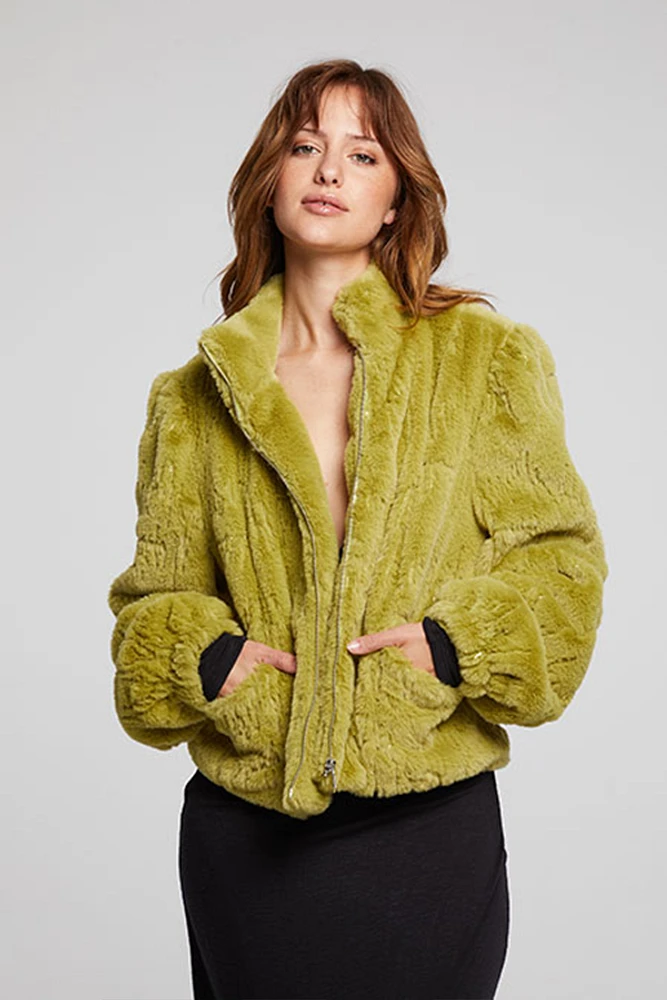 Sequin Faux Fur Coat | Green Olive