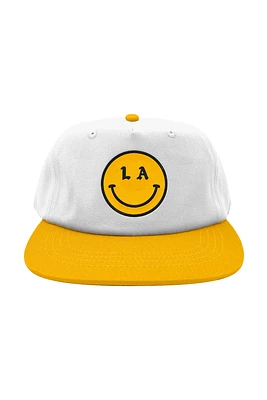 Be Happy Two Tone Short Brim Snapback Hat | Bone/Yellow