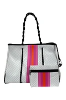 Neoprene Tote | White & Pink Stripe