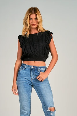 Cropped Ruffled Tank | Black