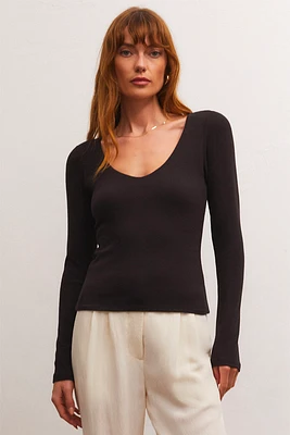 Aden V-Neck Rib Top | Black