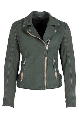 Nubuck Leather Moto Jacket | Sage