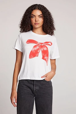 Chaser Red Bow Tee | White