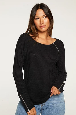 Thermal Raglan Zipper Cuff Top | Black
