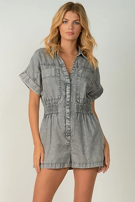 Smock Romper | Grey Wash