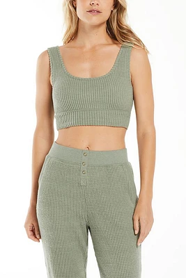 Zoe Waffle Tank Bra | Agave Green