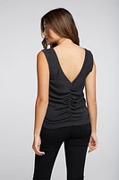 Rib Shirred Muscle Tank | Black