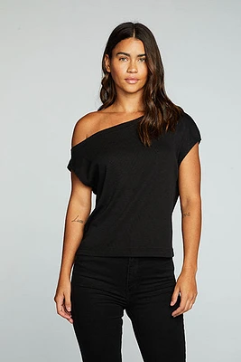 Rib Off Shoulder Top | Union Black