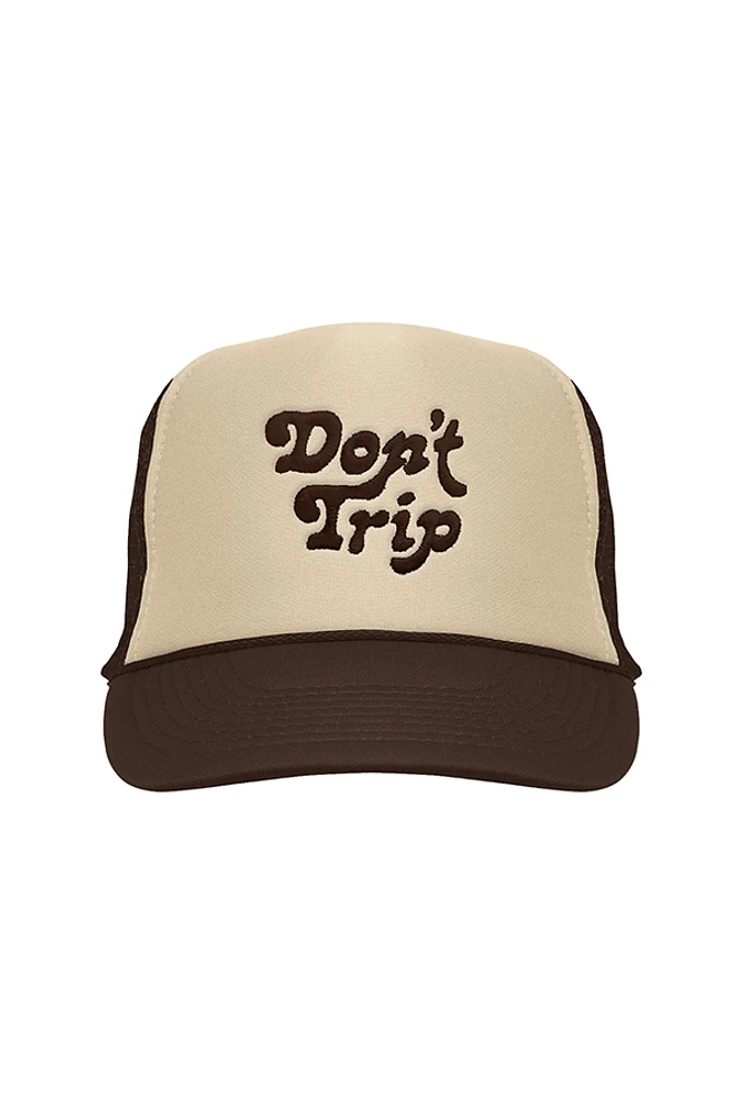 Don't Trip Embroidered Trucker Hat | Tan/Brown