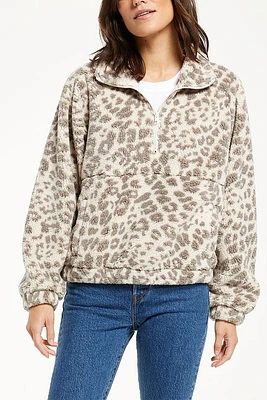 Denver Leopard Sherpa Jacket | Mink Grey