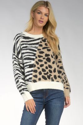 Mixed Animal Print Sweater | Taupe Black