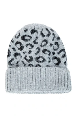 Fuzzy Leopard Beanie | Grey