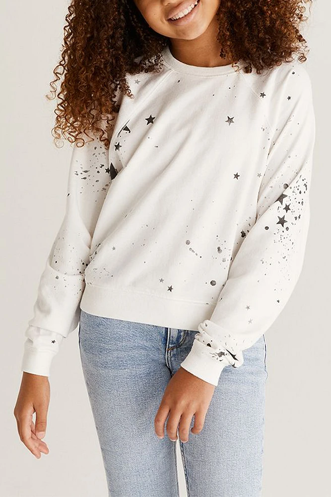 Girls Splatter Star Sweatshirt | White