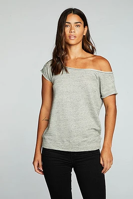 Off Shoulder Cap Pullover | H Grey