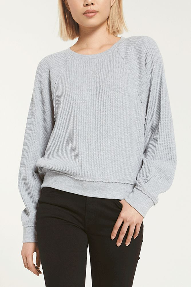 Z Supply Claire Waffle Long Sleeve, H. Grey
