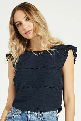 Venice Embroidered Cotton Top | Navy