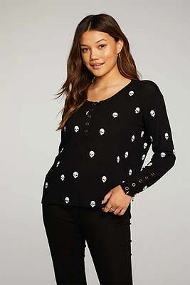 Skulls Waffle Henley | Black