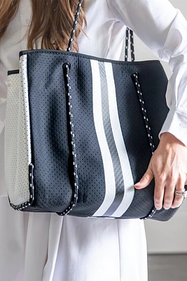 Neoprene Tote | Black & White Stripe