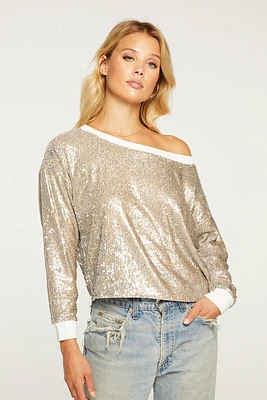 Sequin Cropped Terry Pullover | Silver