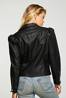 Vegan Puff Sleeve Moto Jacket | Black