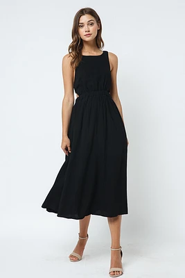 Linen Open Back Dress | Black