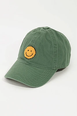 Smiley Face Print Denim Cap | Green