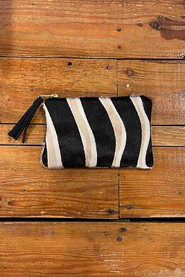 Cowhide Mini Clutch | Tan/Black Zebra