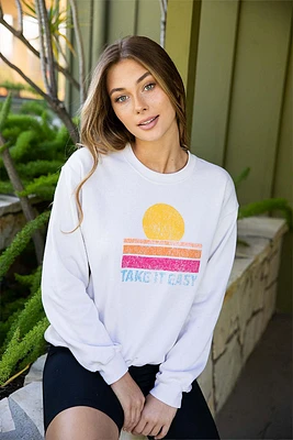 Take It Easy Distressed Sweatshirt | White