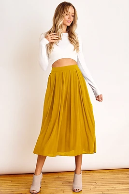 Pleated High Waist Skirt | Mustard