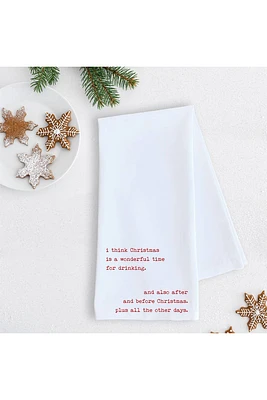 Christmas Is a Wonderful Time Tea Towel | White