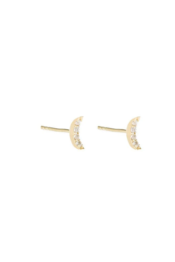 Greece Pave Crescent Moon Earrings | Gold