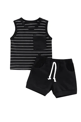 Two-Piece Shortie Set | Black Stripe