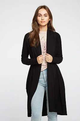 Cozy Knit Shawl Collar Duster | Black