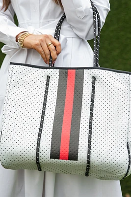 Neoprene Tote | White & Red Stripe