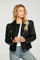 Vegan Puff Sleeve Moto Jacket | Black