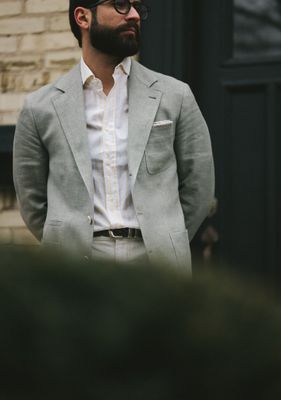 Wool Linen & Silk Diagonal Deconstructed Sports Jacket - Sage