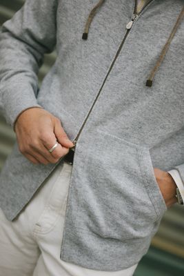 Cashmere Zip-up Hoodie - Pebble