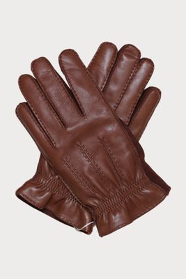 Cashmere Lined Leather Gloves - Chocolate